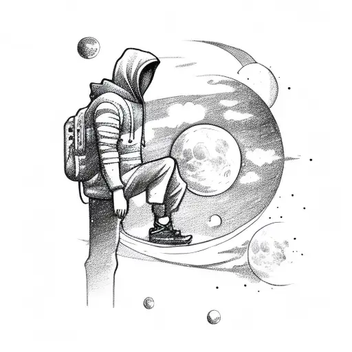 Man In Hoodie Laying On The Moon