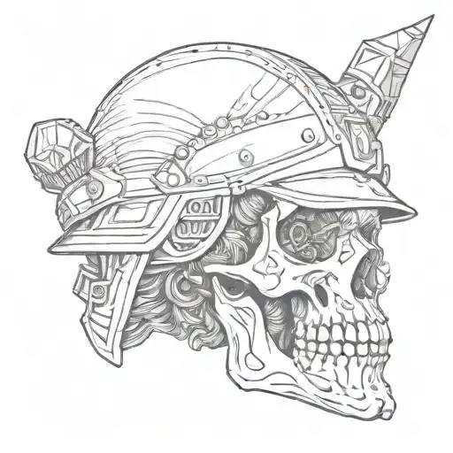 Skull In Soldier Helmet Pierce The Jaw By Indian Spear