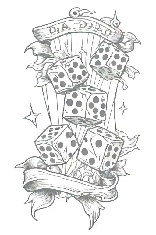 Rolling Dice And A Banner Memorial Tattoo For Dad