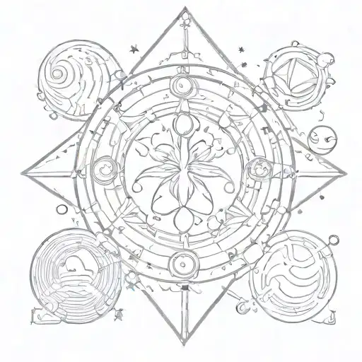 Geometric Style Tattoo With Zodiac Signs Aries And Capricorn Connected To Planets And Infinity