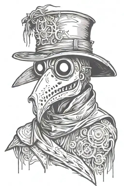 Grafitti Style Plague Doctor Mixed With Woodcut Style