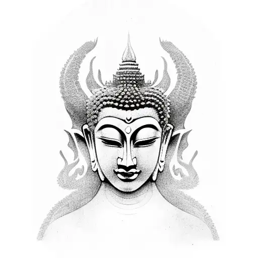 Half Buddha Face Half Dragon Face