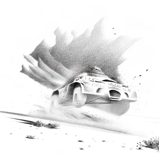 A Detailed Sketch Of A Dakar Rally Car Speeding Across The Vast Alula Dessert