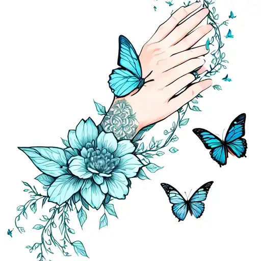 Flower Vine Wrapping Around Wrist Butterflies Flying
