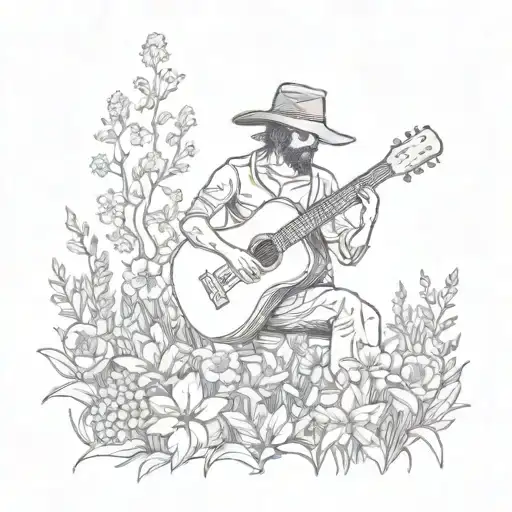 A Shadowy Figure Playing A Guitar In A Field Of Flowers