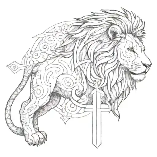 Lion With A Cross Surrounded