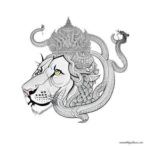 Hinduism Gods And Lion And Snake