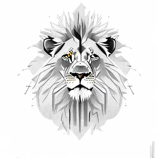 Lion With Half Realism And Half Sketch Type