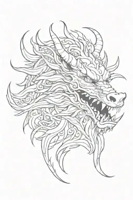 Red Chinese Dragon And Black Wild Boar Head