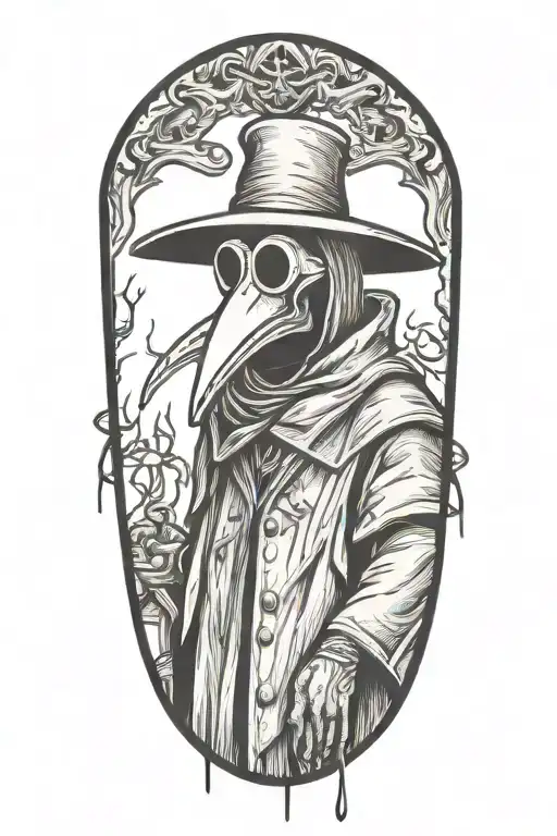 Plague Doctor In A Woodcut Style Mixed With Grafitti And Blackwork