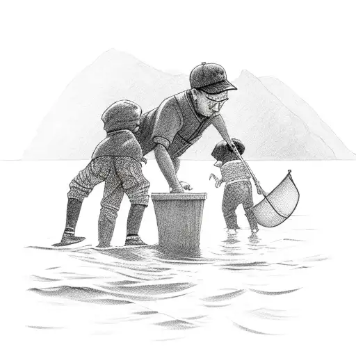 Man Fishing Off Dock With Two Kids
