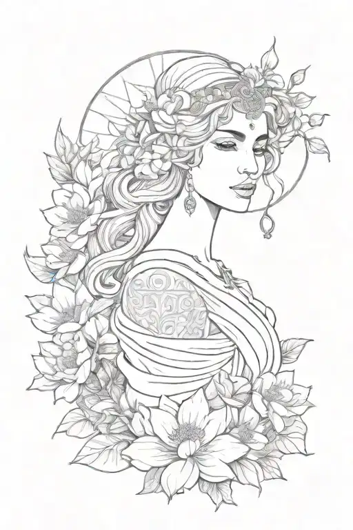 Greek Goddess With Lotus Flowers And Philigry