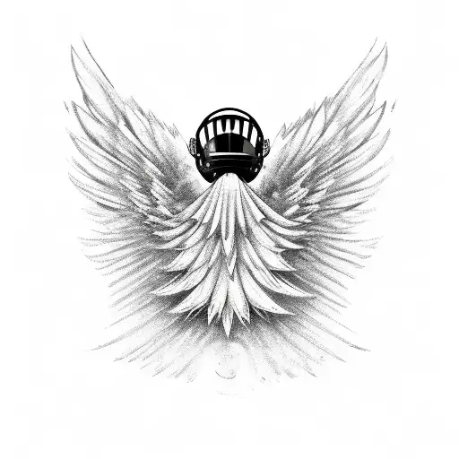 Winged Wheel Fire End Feathers With Motorcycle Helmet