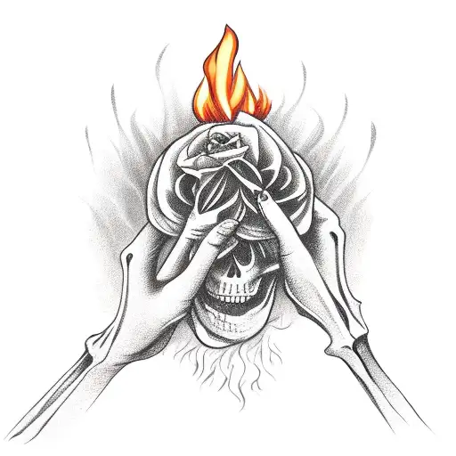 Skeleton Hand With Flaming Money Roses Going Up