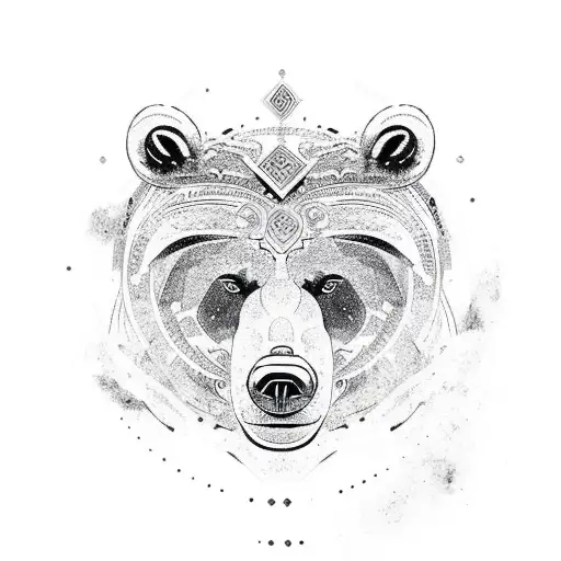 A Bear Adorned With Ancient Symbols Representing Strength And Protection