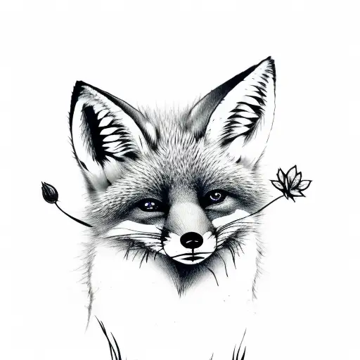 Cute Fox With Flowers