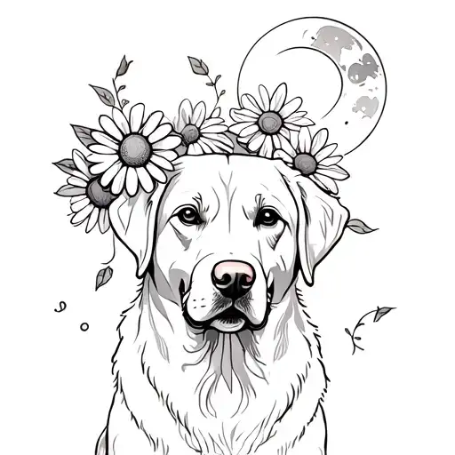 Labrador With Daisy's And Leaves As Well As The Moon From 25Th Of April 2025