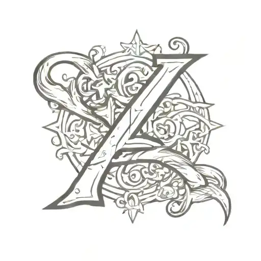 The Letter Z In Old English Font With A Star Attached To It