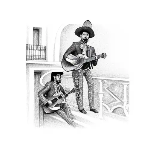 Mexican Mariachi Serenading Man On Balcony