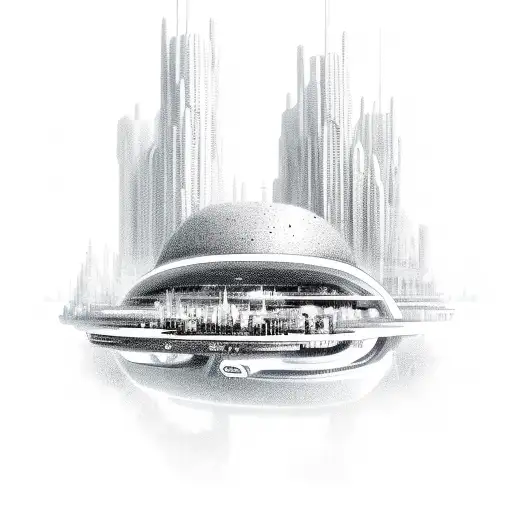 Sketch Of A Futuristic Cityscape On A Beach
