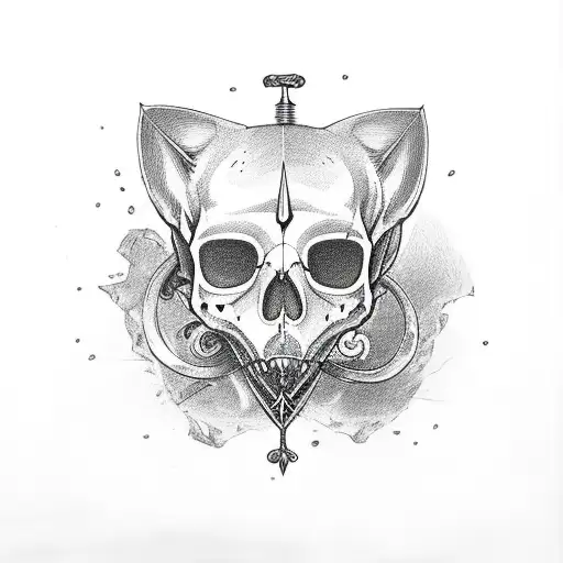 A Cat Skull With 9 Swords Stabbing Through It