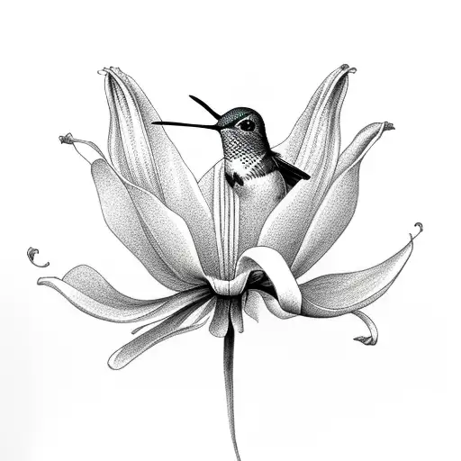 Hummingbird With A Lily