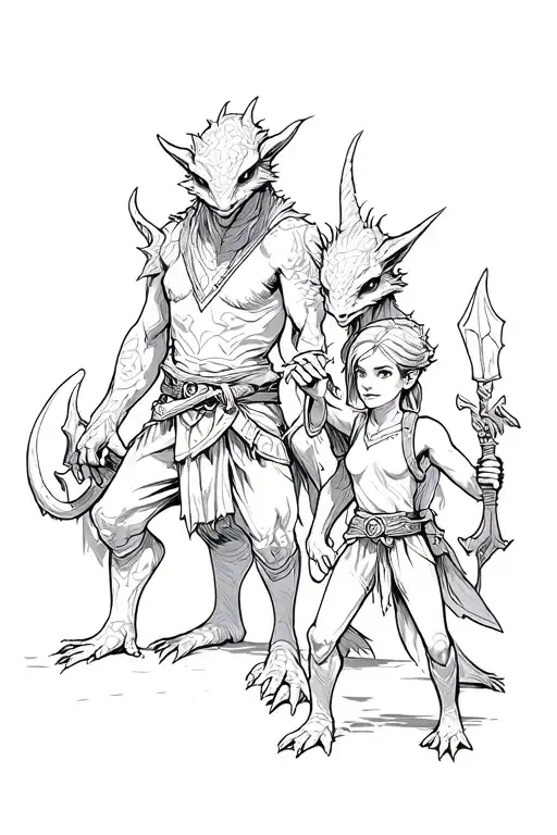 Kobold Adult Man With Teenage Boy Kobolds And A Young Female Kobold Playing Dungeons And Dragons