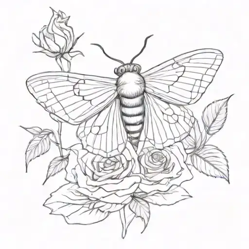 Fine Line Moth Perched On A Budding Rose