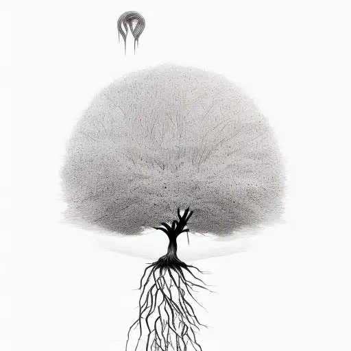 A Lonely Tree With Roots Shaped Like Guitar Strings