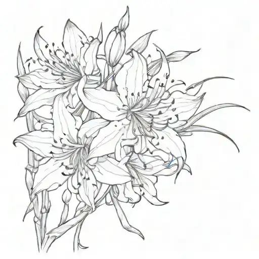 Draw A Sketch For A Tattoo Lycoris Spider Flower Full Length With Chinese Characters