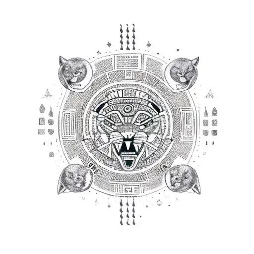 Aztec Calendar With A Puma In Background