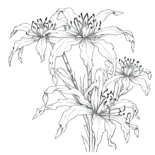 Draw A Sketch For A Full-length Lycoris Spider Flower Tattoo With Chinese Characters