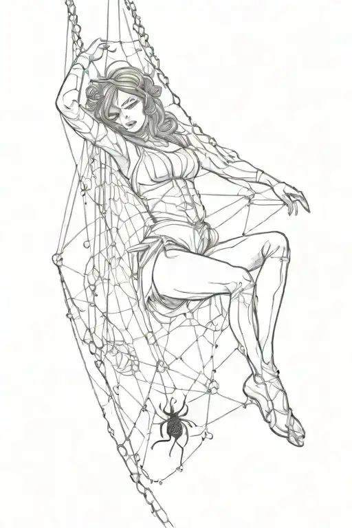 Thick Girl Hanging On To Spider Weaving A Web