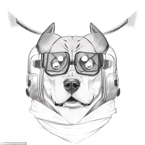 A Sketch-style Tattoo Of A Rottweiler Wearing A Looney Tunes-themed Bandana