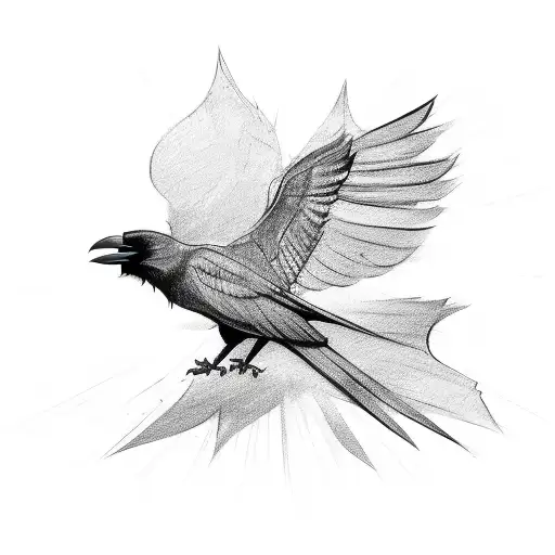 A Sketch-style Design Showing A Silhouette Of A Crow With Its Wings Spread Wide