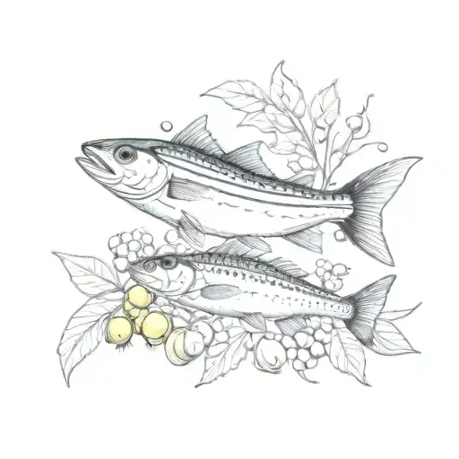 Tabby Tiger Mackerel With A Sprig Of Gooseberry