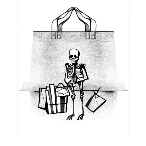 Sassy Skeleton With Shopping Bags And Another Lazy Skeleton With Burger In Hand