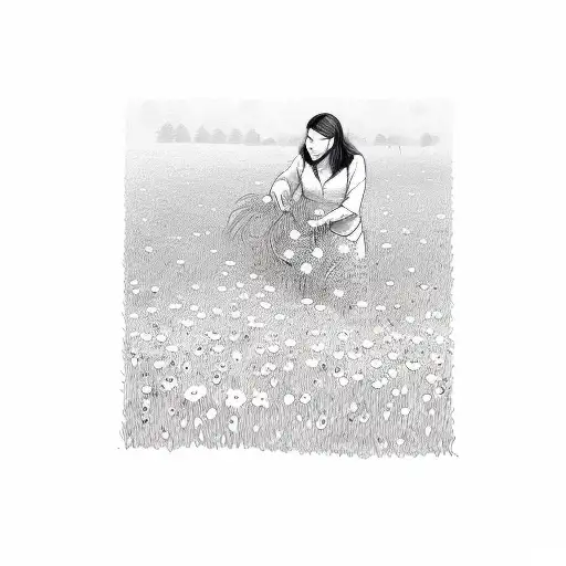 A Social Worker Helping A Group Of Animals Cross A Flower-filled Meadow