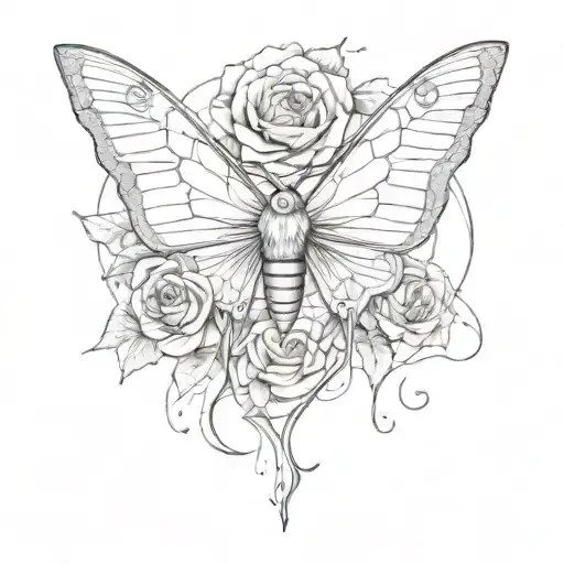 Moth With Roses In The Wings Spread