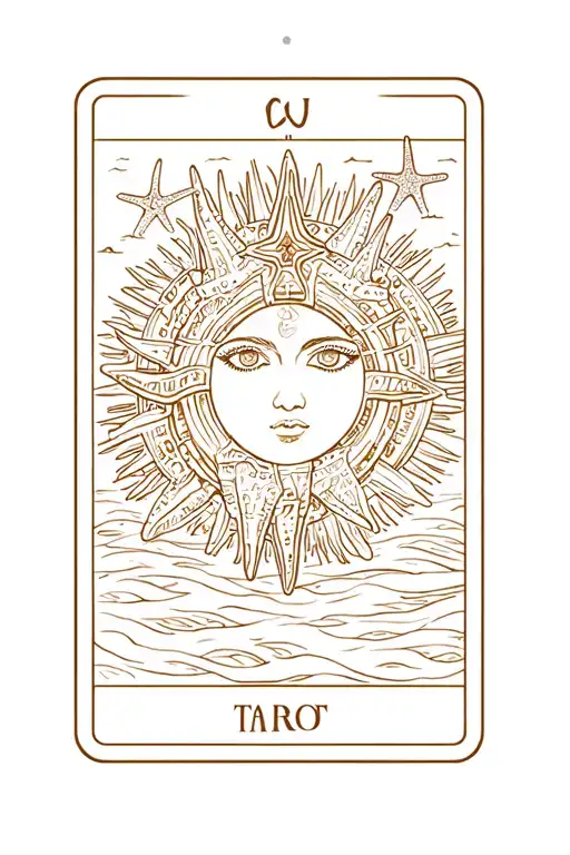 Sun Tarot Card Featuring Starfish Surrounded