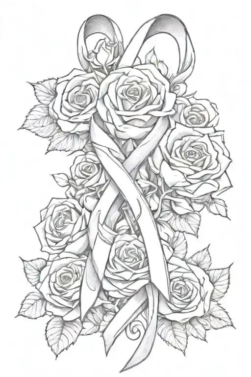 Cancer Ribbon With Roses Intertwined