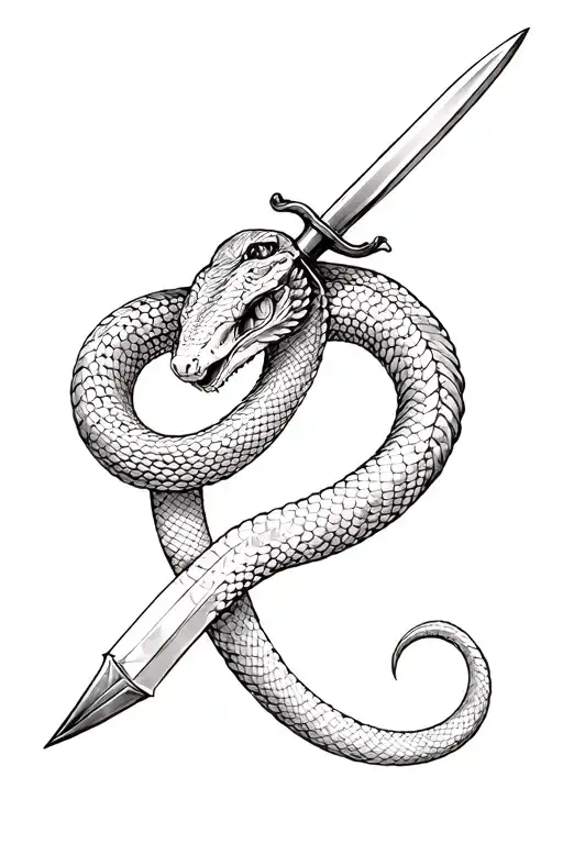 Snake With A Dagger Wrapped Length Wise