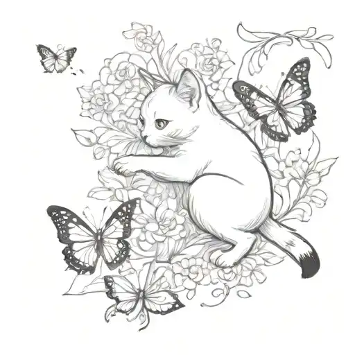 A Cute Black And White Cat Chasing A Butterfly