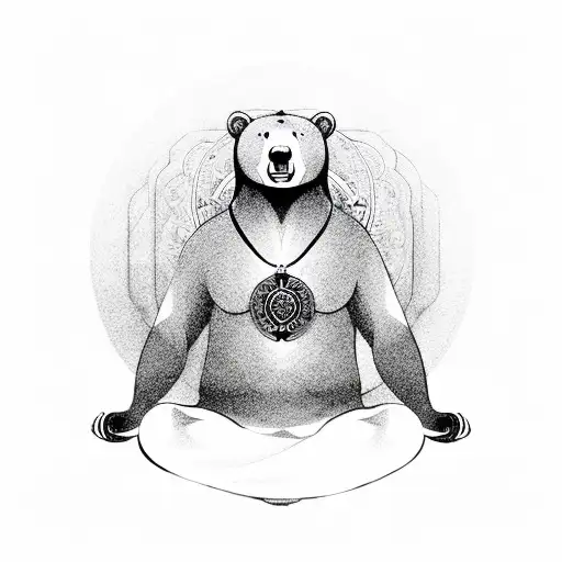 A Meditating Bear Surrounded By Prayer Beads