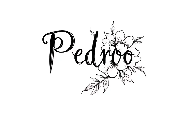 Flower Name Tattoo Design Medium Size Fine Line Black Ink Cursive Pedro Under Collar Bone Left To