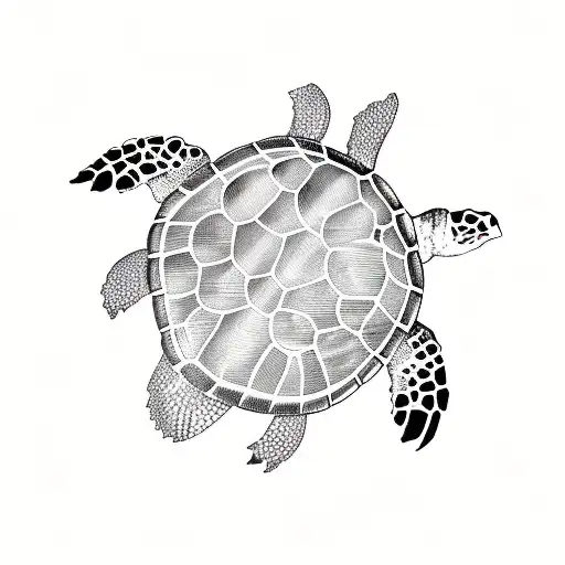 Sea Turtle With Cancer Ribbon Integrated In Shell