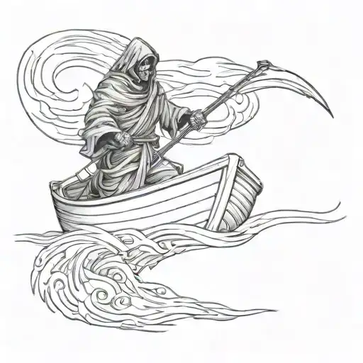 Grim Reaper On A Boat With Waves