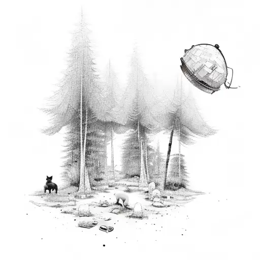 A Peaceful Forest Scene With Hip Hop Elements In Trash Polka Style