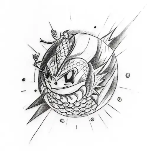 A Sketch-style Tattoo Of A Bird Holding A Dragon Ball