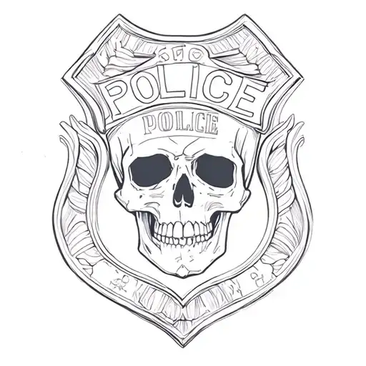 Police Badge Intertwined With Skull